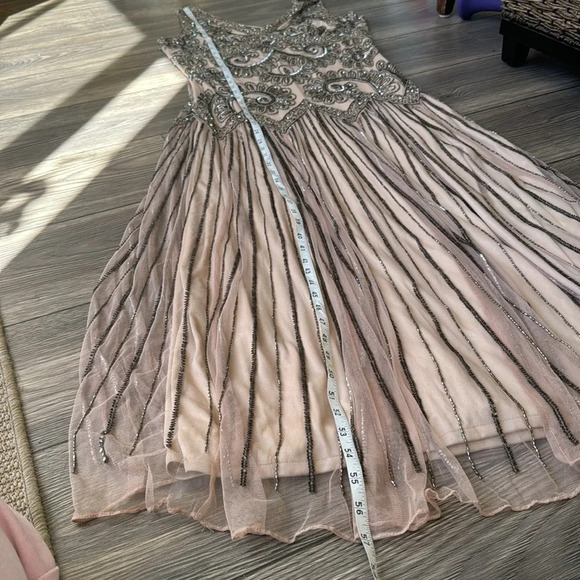 Beaded evening gown nude sheer wedding formal sleeveless natural size 10 dress - Picture 10 of 13